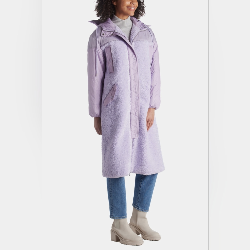 Avec Les Filles Lavender Mixed Media Long Coat